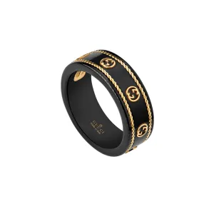 18K Gold GG Icon Band In Black Corundum