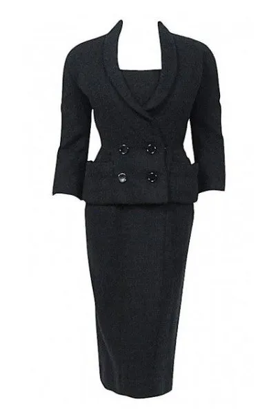 1952 Christian Dior Haute-Couture Wool Cocktail Dress & Double-Breasted Jacket
