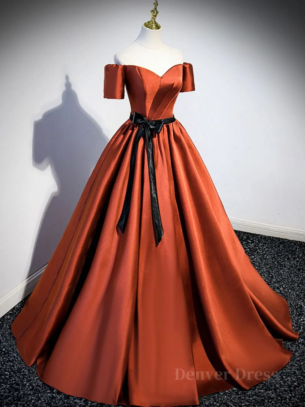 A-Line Satin Orange Long Prom Dresses Orange Formal Evening Dresses