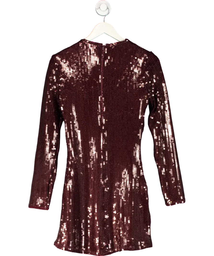Abercrombie & Fitch  Burgundy The A&f Paloma Long-sleeve Sequin Mini Dress UK XS