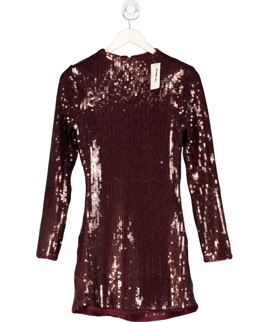 Abercrombie & Fitch  Burgundy The A&f Paloma Long-sleeve Sequin Mini Dress UK XS