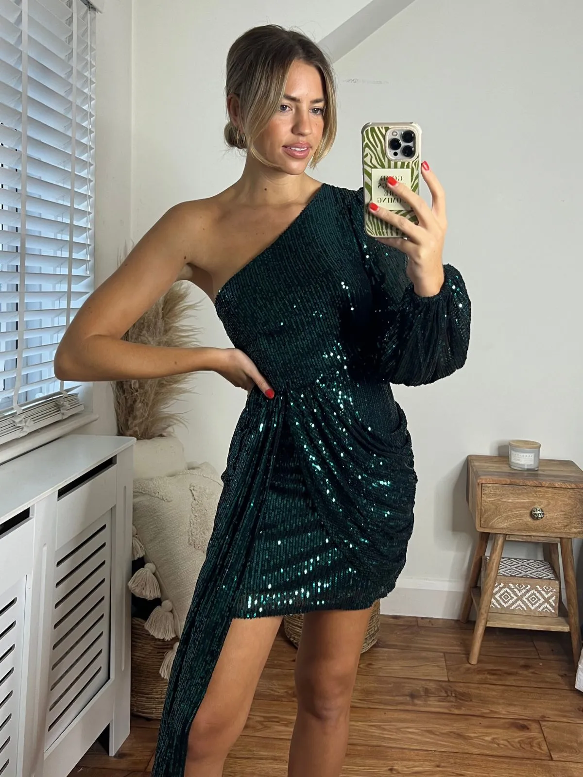 Adele One Shoulder Sequin dress / Green