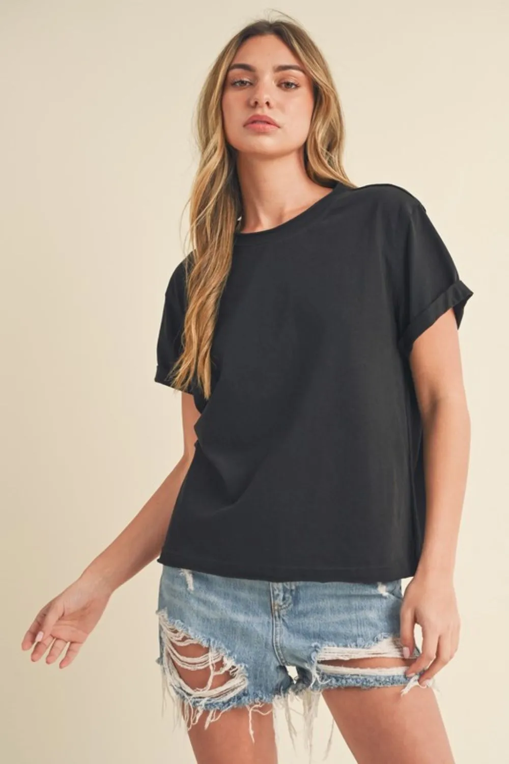 Aemi   Co Exposed Seam Round Neck Short Sleeve T-Shirt