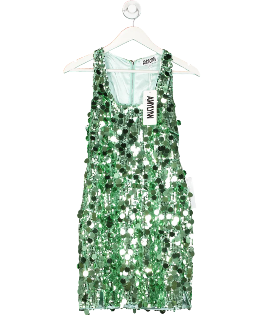 Amy Lynn London Green Oceane Sequin Disc Dress UK 8
