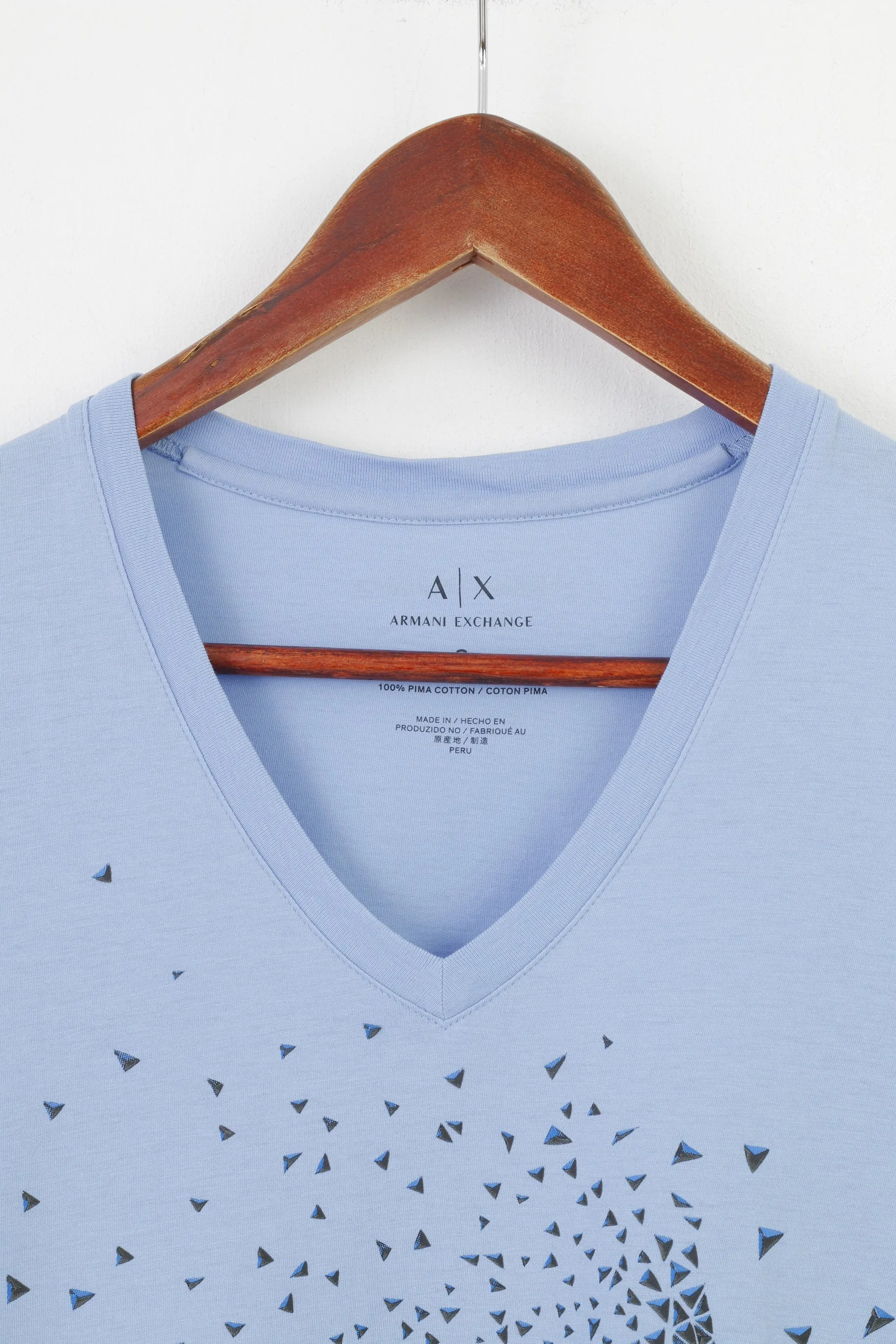 Armani Exchange Woman S T-Shirt V Neck Blue Cotton Short Sleeve Top