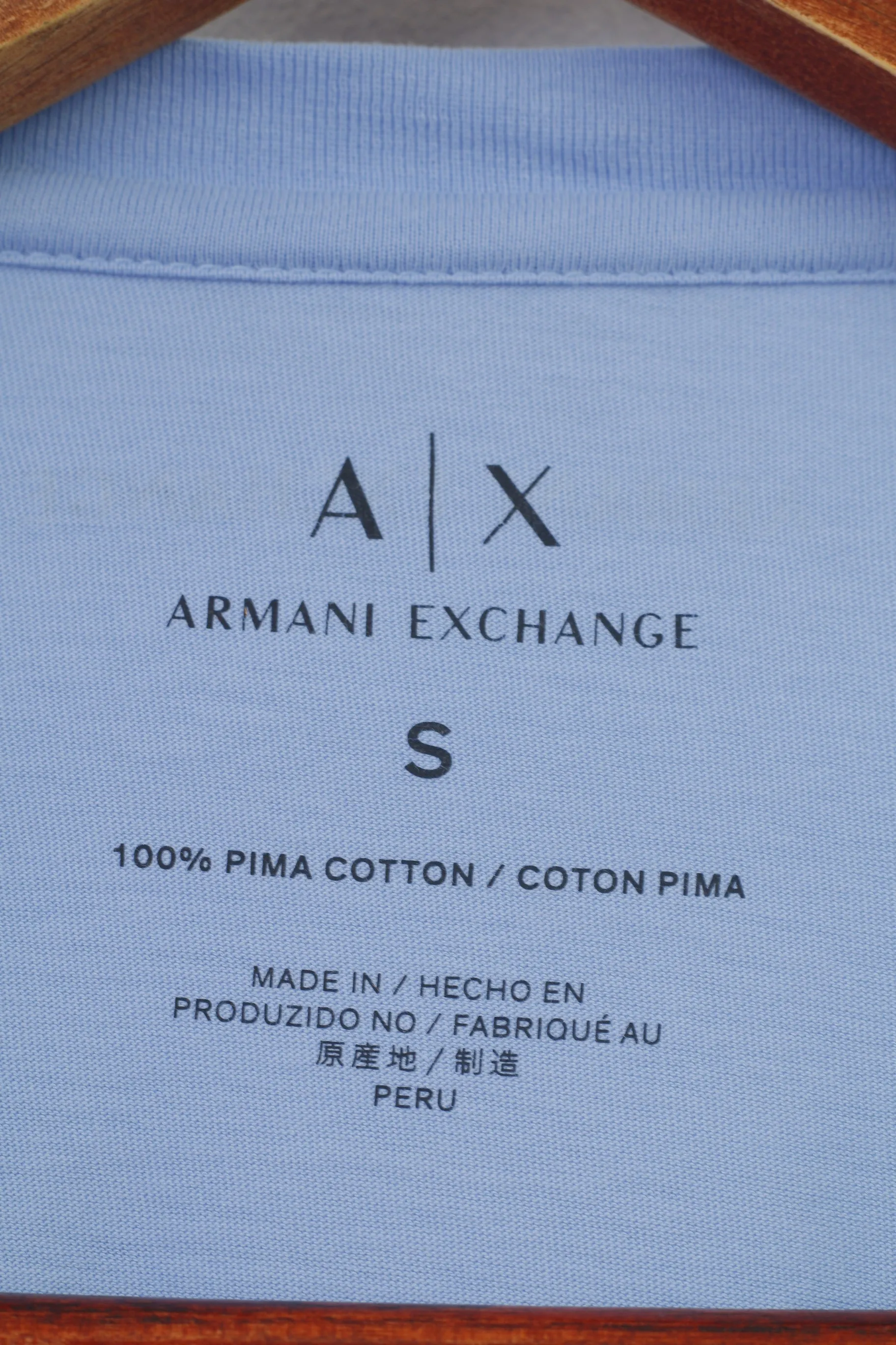 Armani Exchange Woman S T-Shirt V Neck Blue Cotton Short Sleeve Top