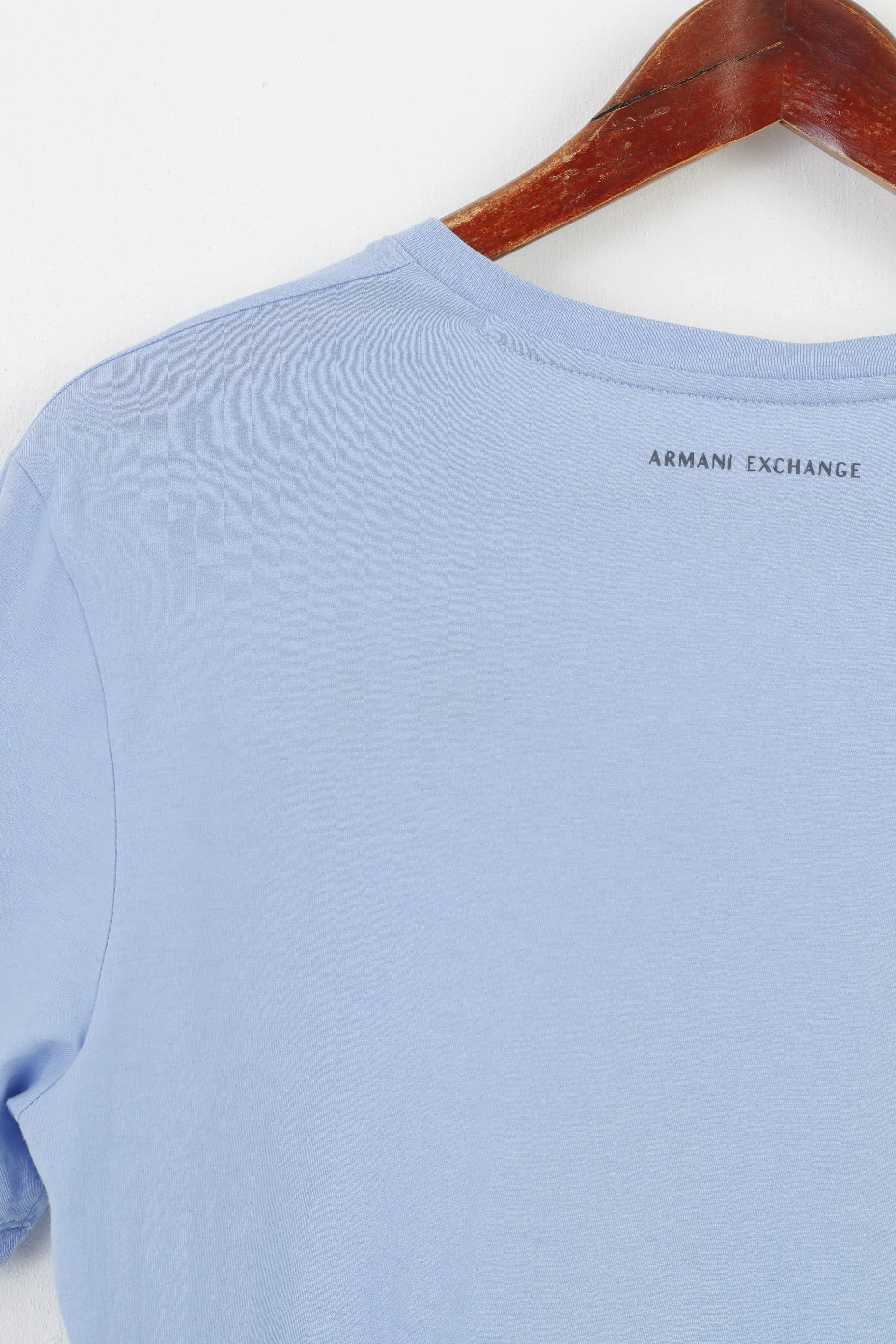 Armani Exchange Woman S T-Shirt V Neck Blue Cotton Short Sleeve Top
