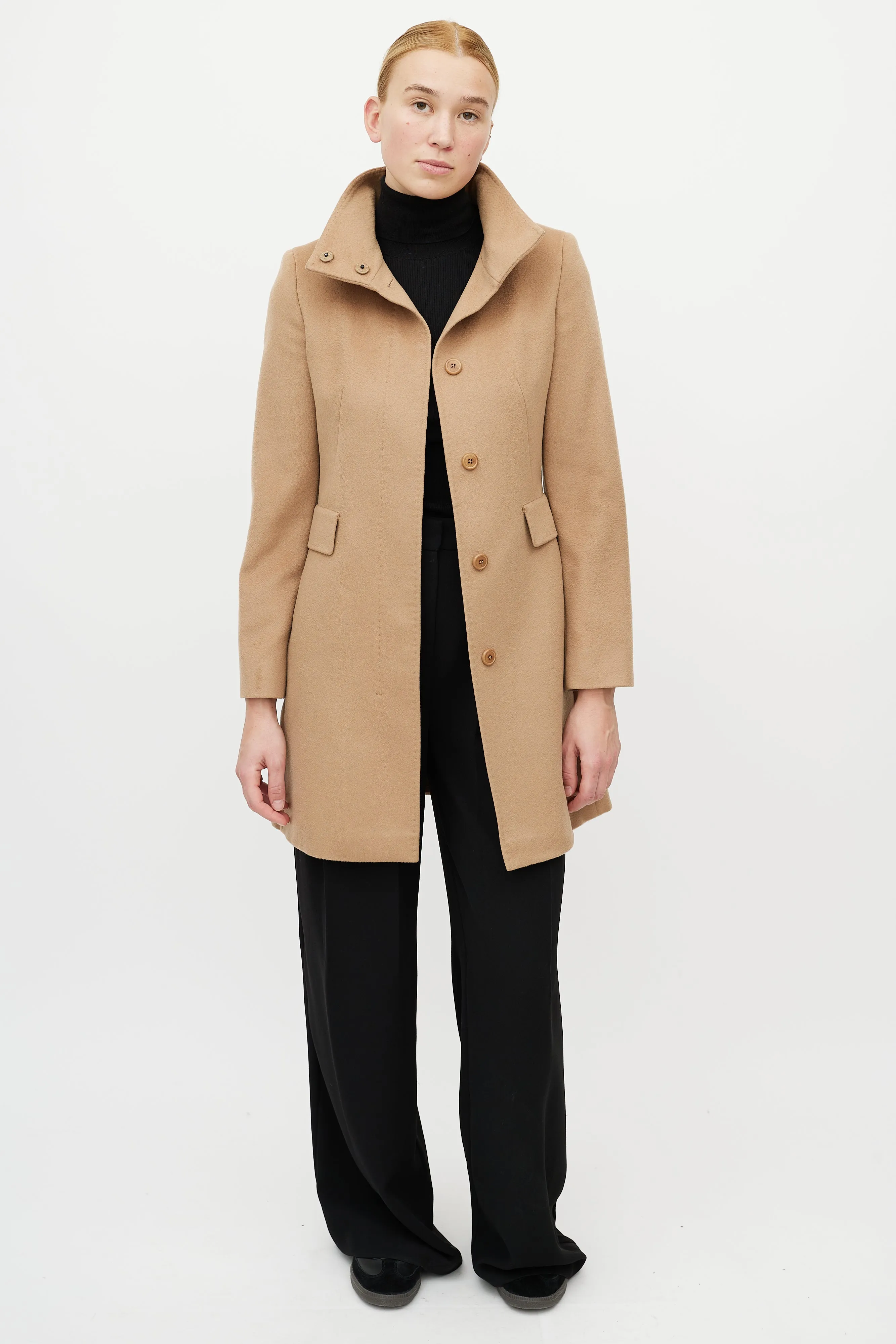 Beige Wool Funnel Neck Coat