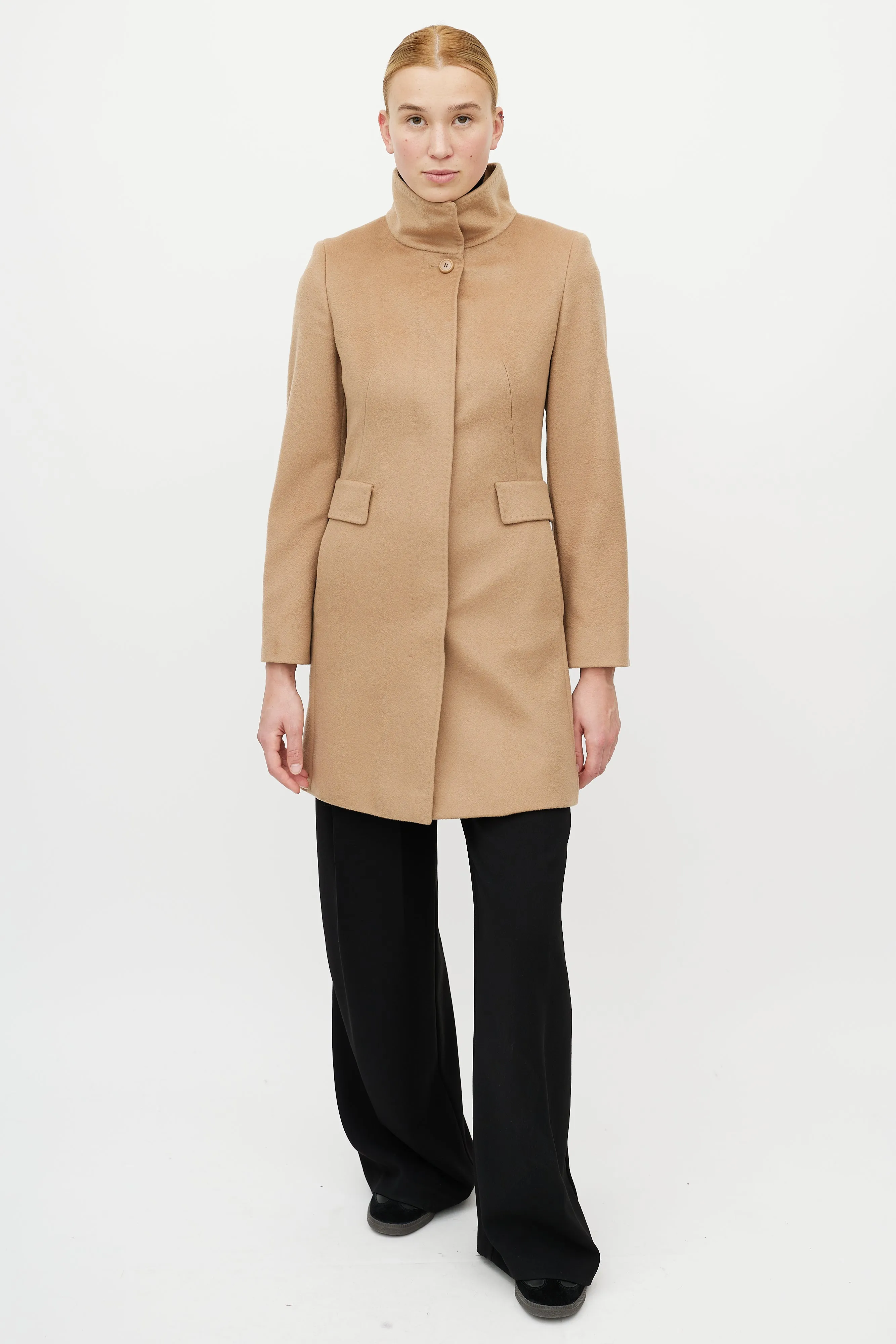 Beige Wool Funnel Neck Coat