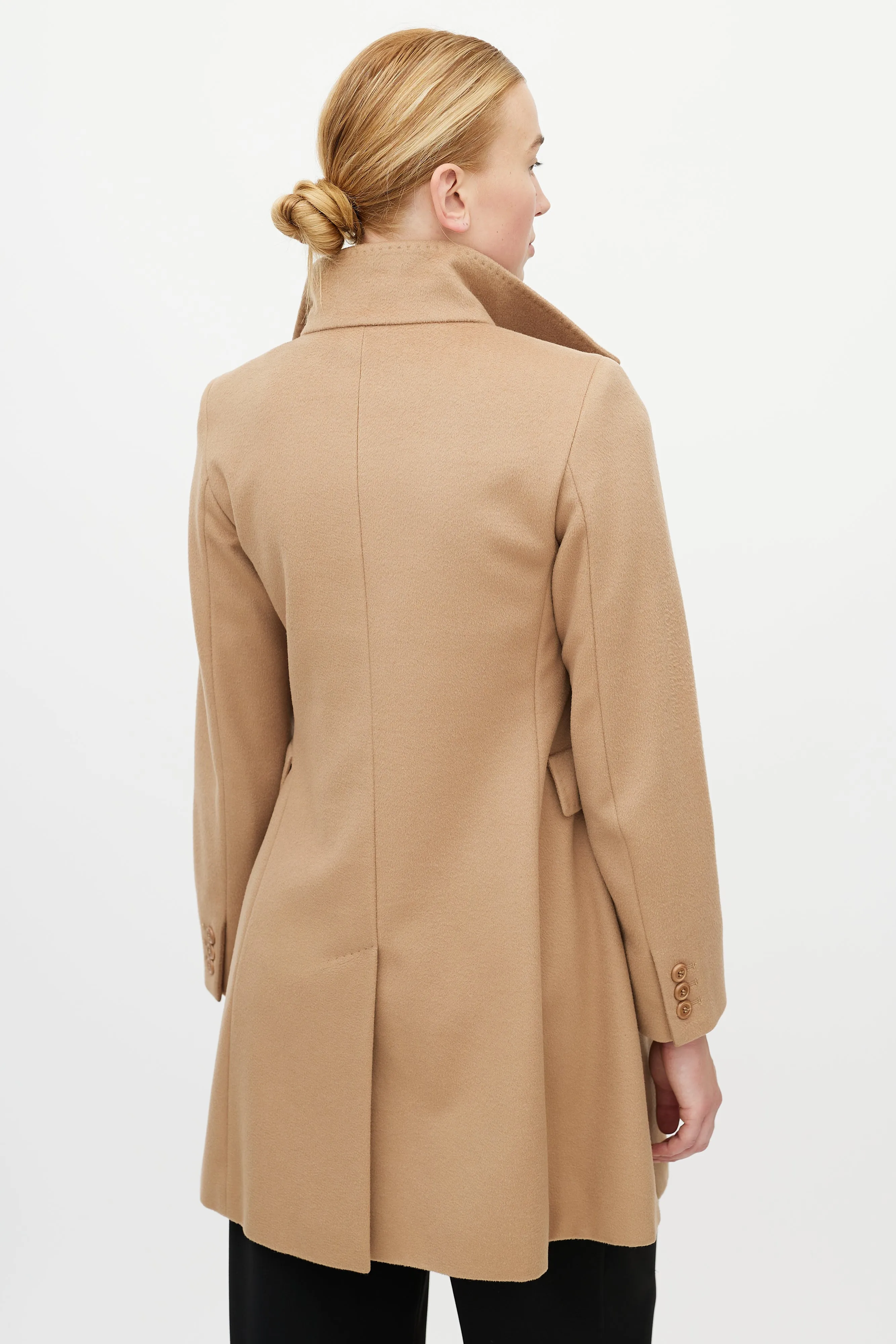 Beige Wool Funnel Neck Coat