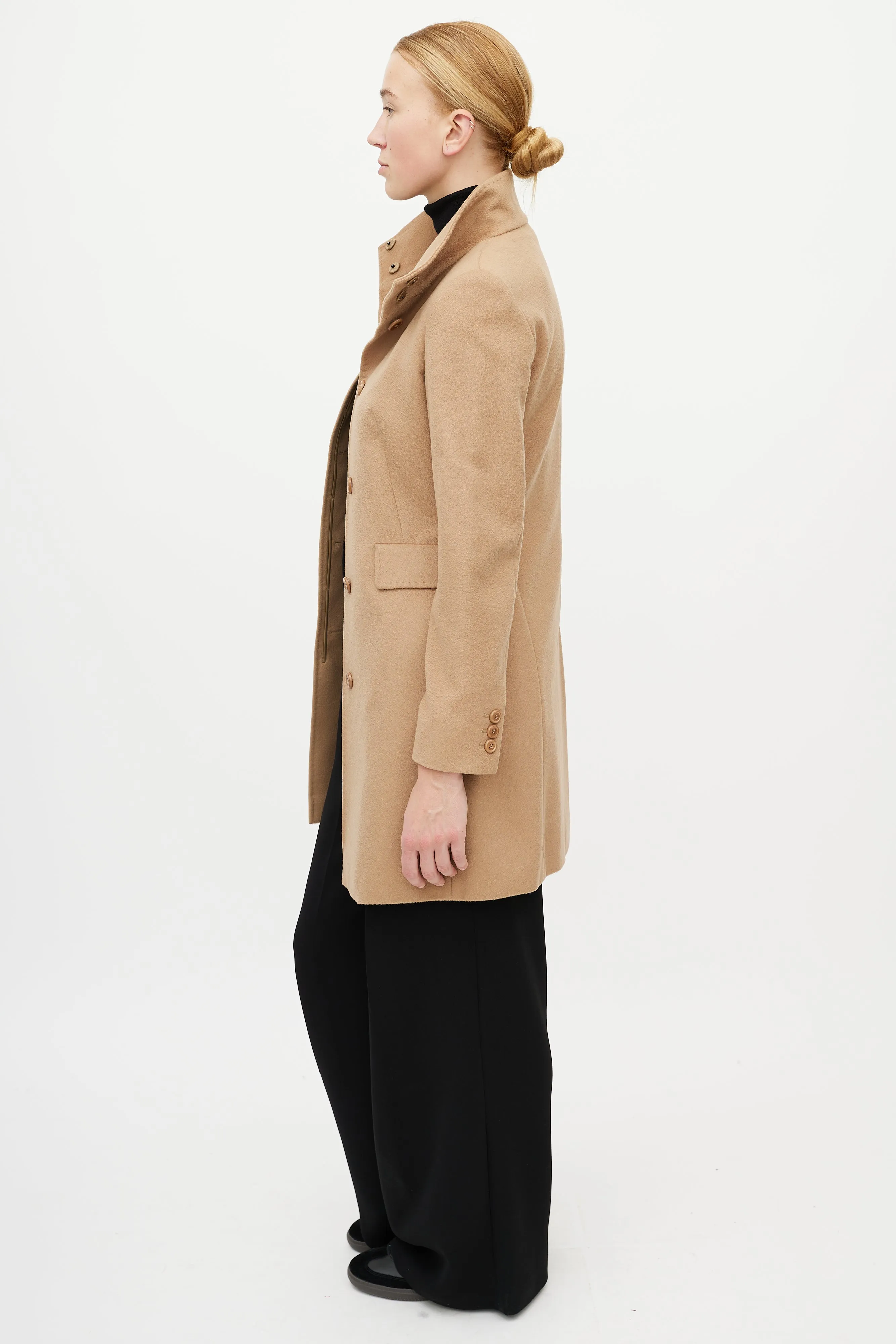 Beige Wool Funnel Neck Coat