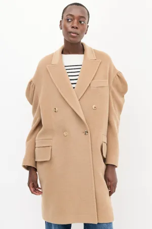 Beige Wool Puff Sleeve Coat
