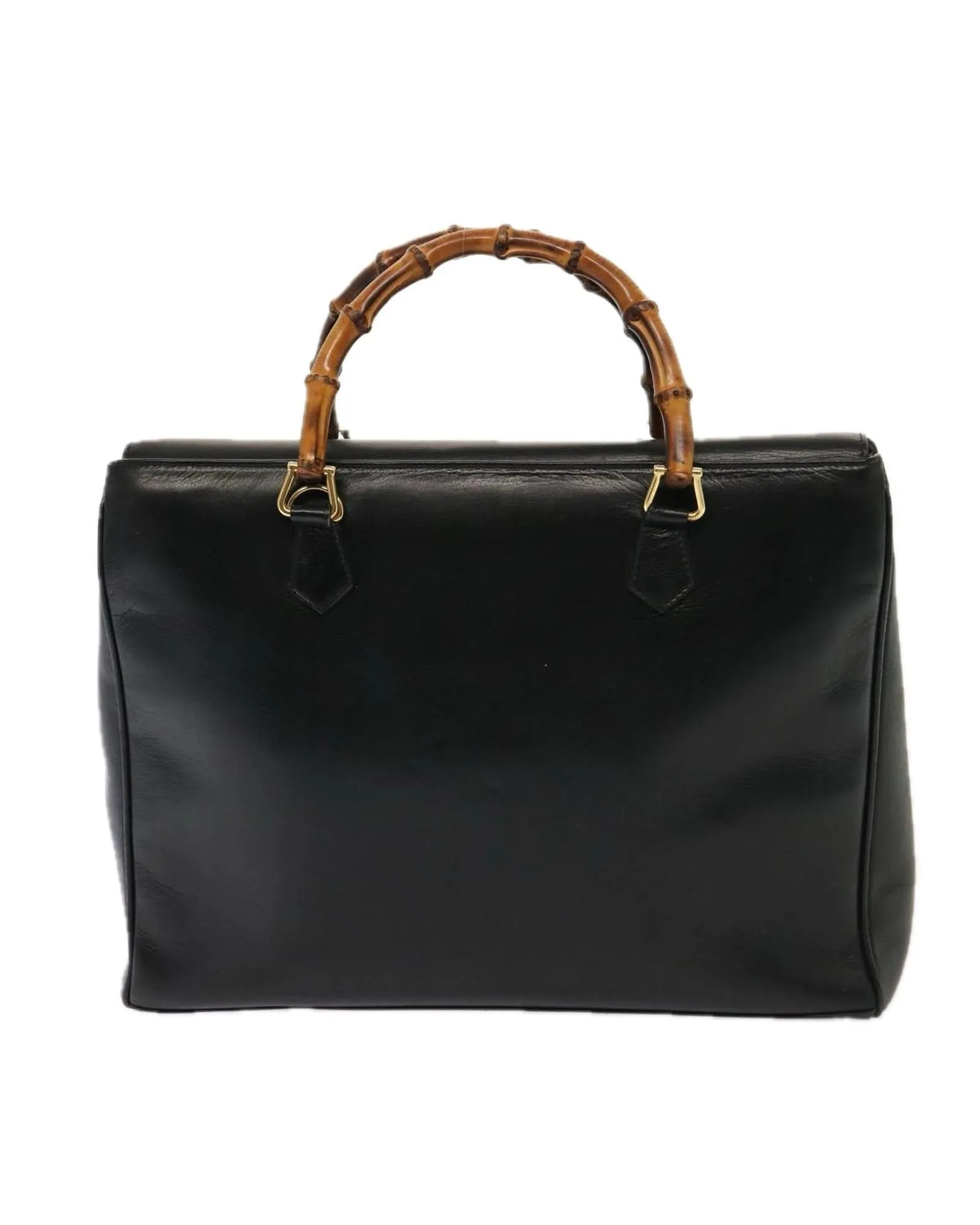 Black Leather Bamboo Hand Bag