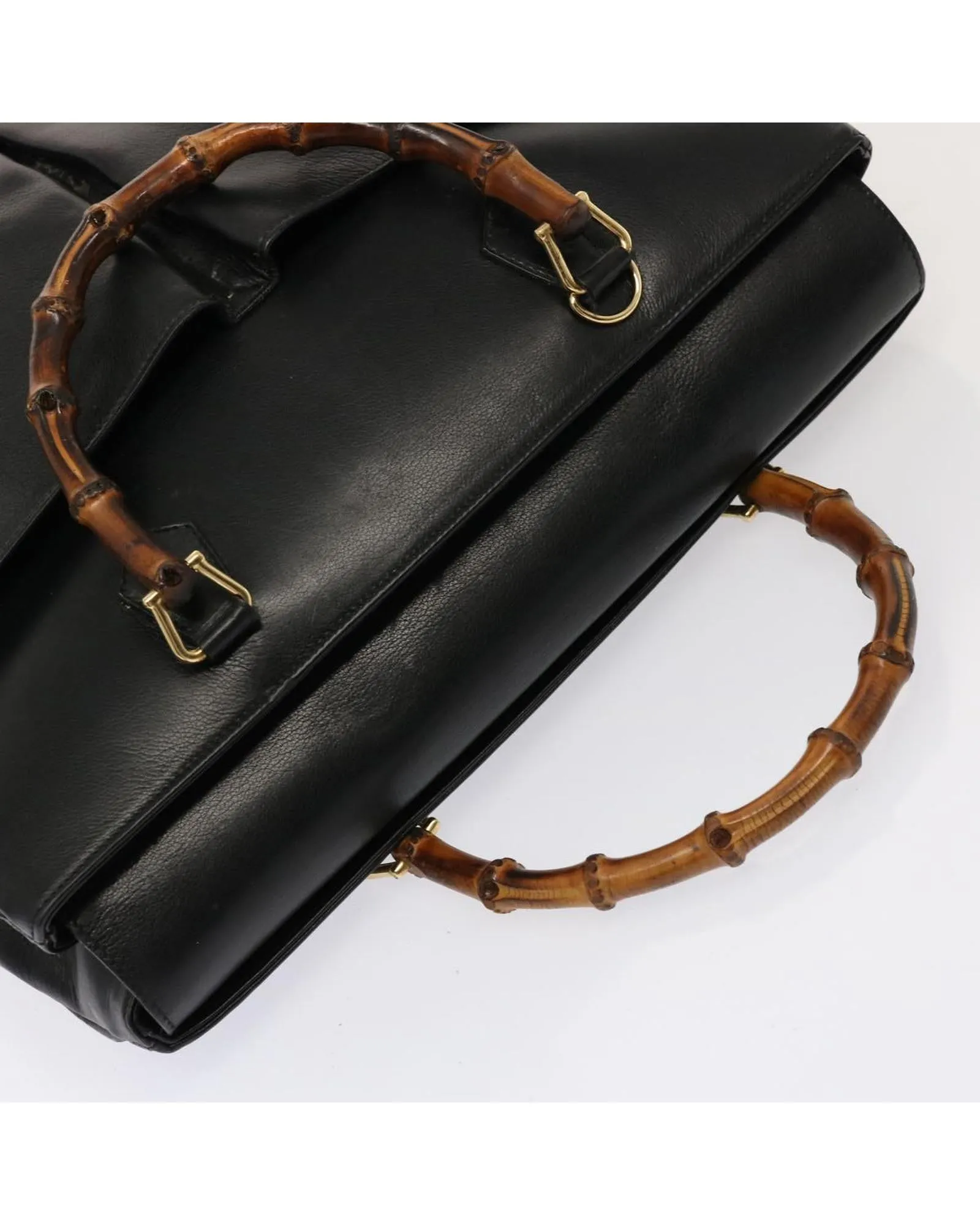 Black Leather Bamboo Hand Bag