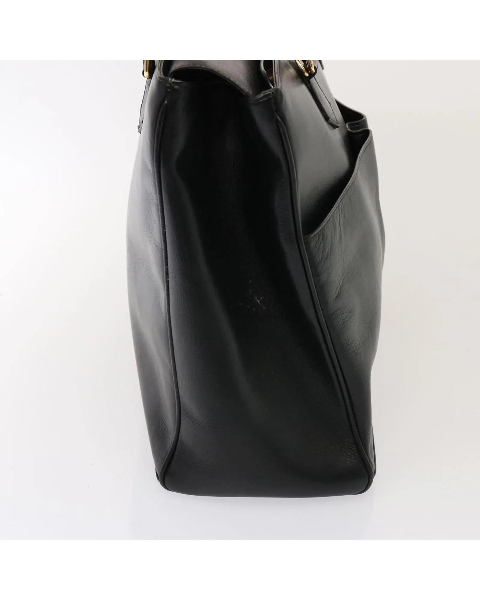 Black Leather Bamboo Hand Bag