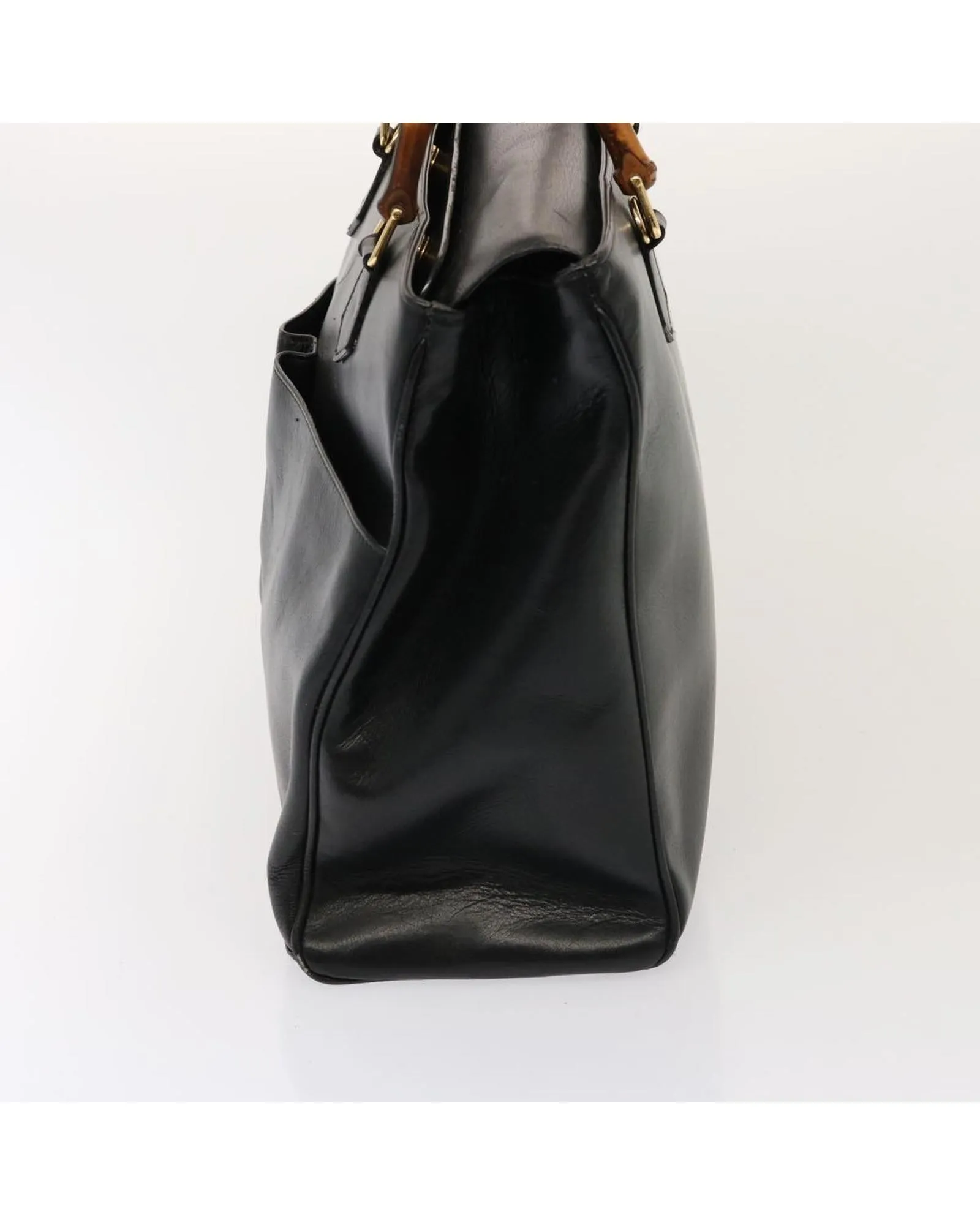 Black Leather Bamboo Hand Bag