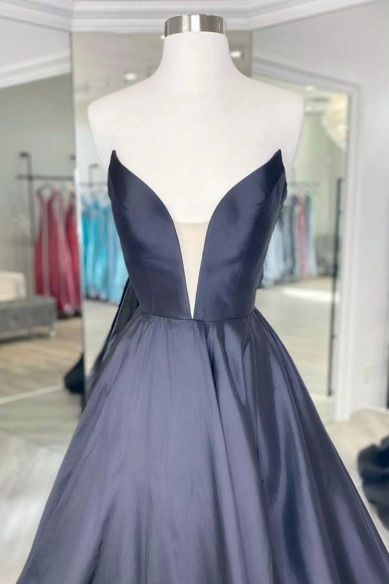 Black Satin Long A-Line Prom Dress Black Evening Party Dress