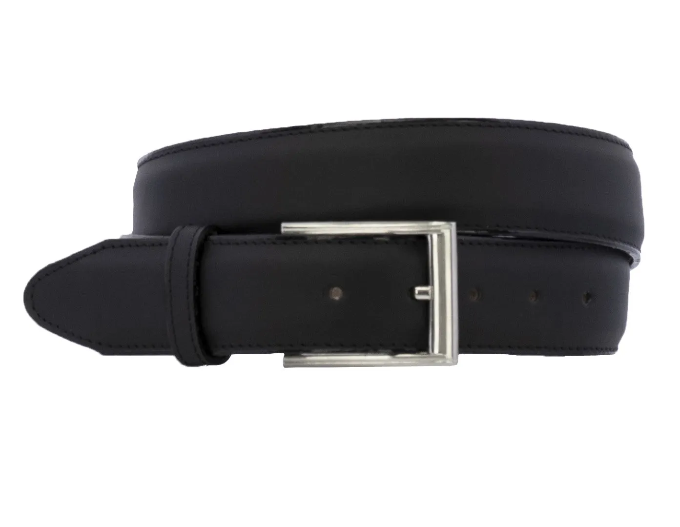 Black Western Cowboy Belt Solid Leather - Silver Buckle