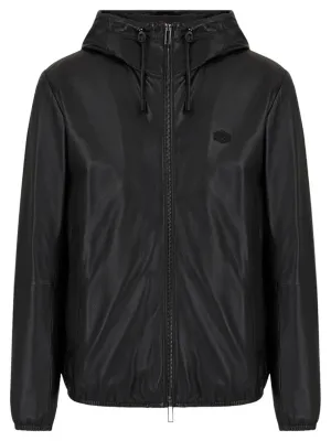 Blouson full zip con cappuccio in nappa di agnello semianilina