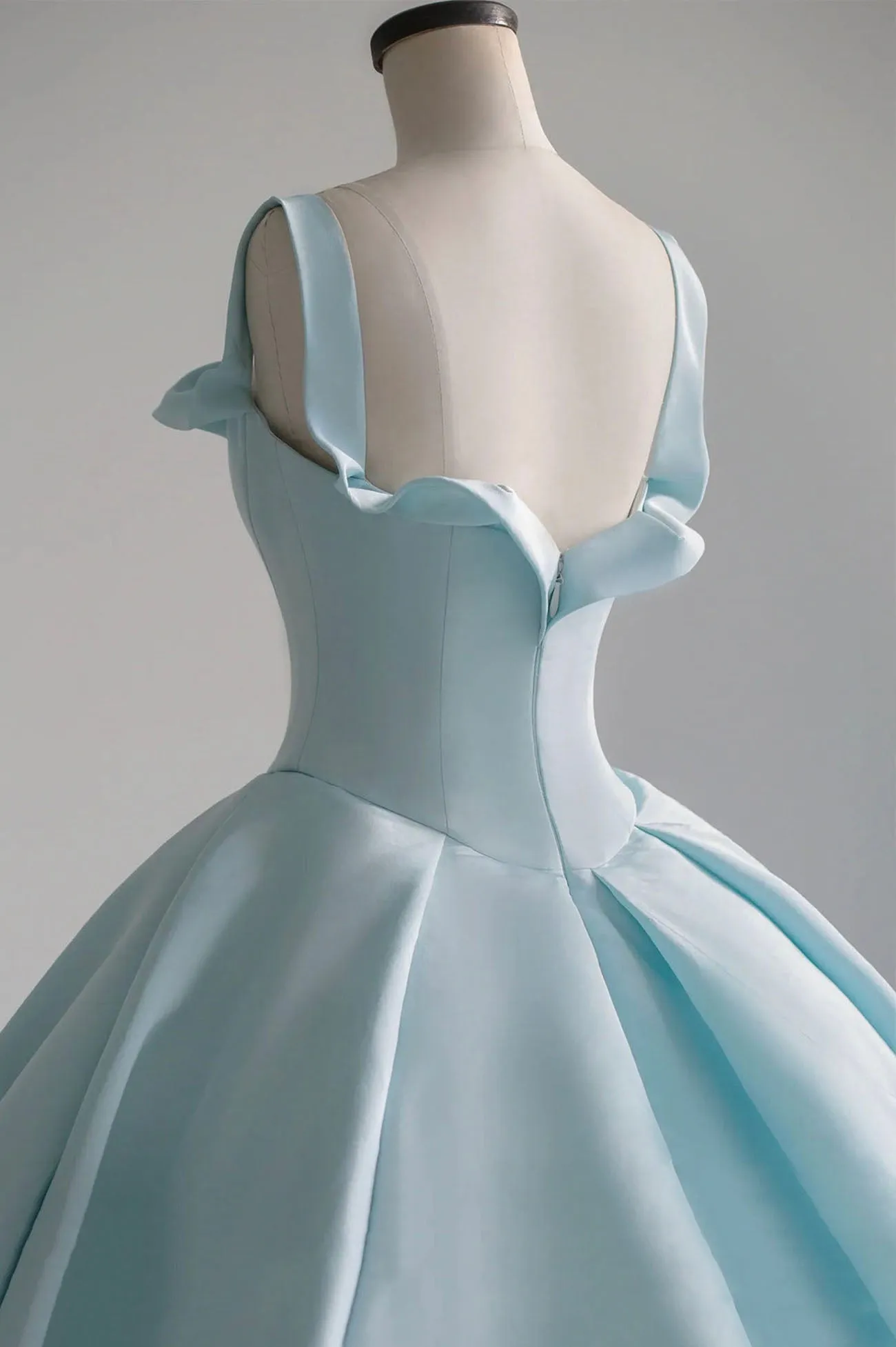 Blue Satin Long A-Line Ball Gown Blue Evening Gown with Train