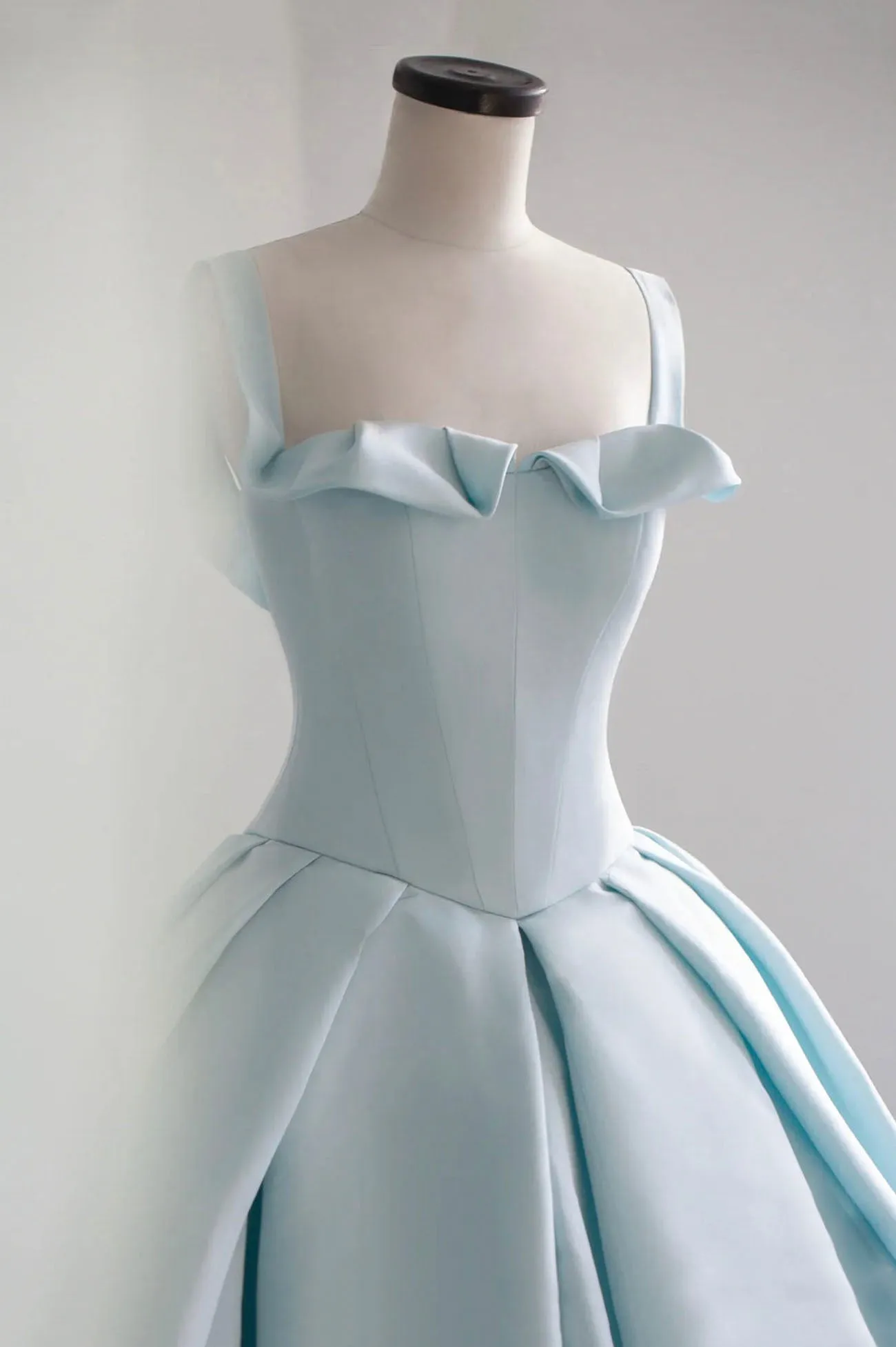 Blue Satin Long A-Line Ball Gown Blue Evening Gown with Train