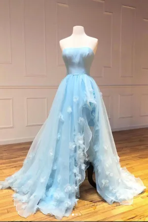 Blue sweetheart tulle long prom dress blue tulle evening dress
