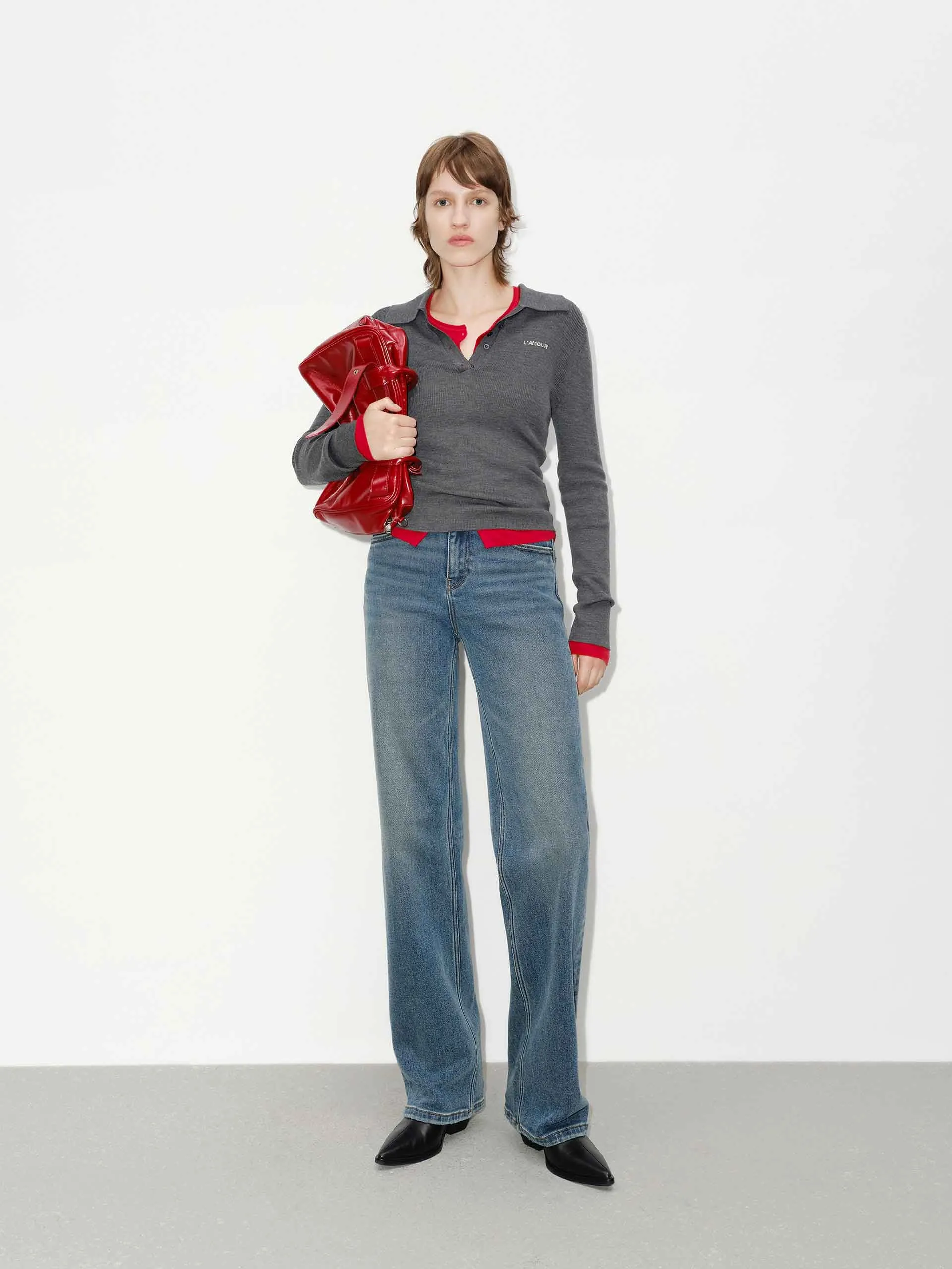 Blue Washed Straight Jeans