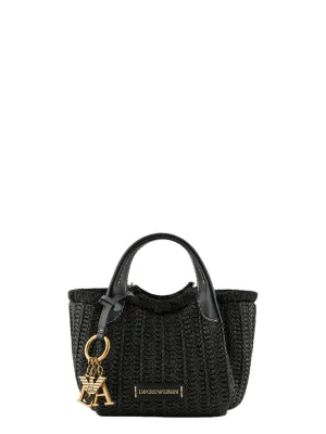 Borsa a mano in paglia intrecciata con charm logo