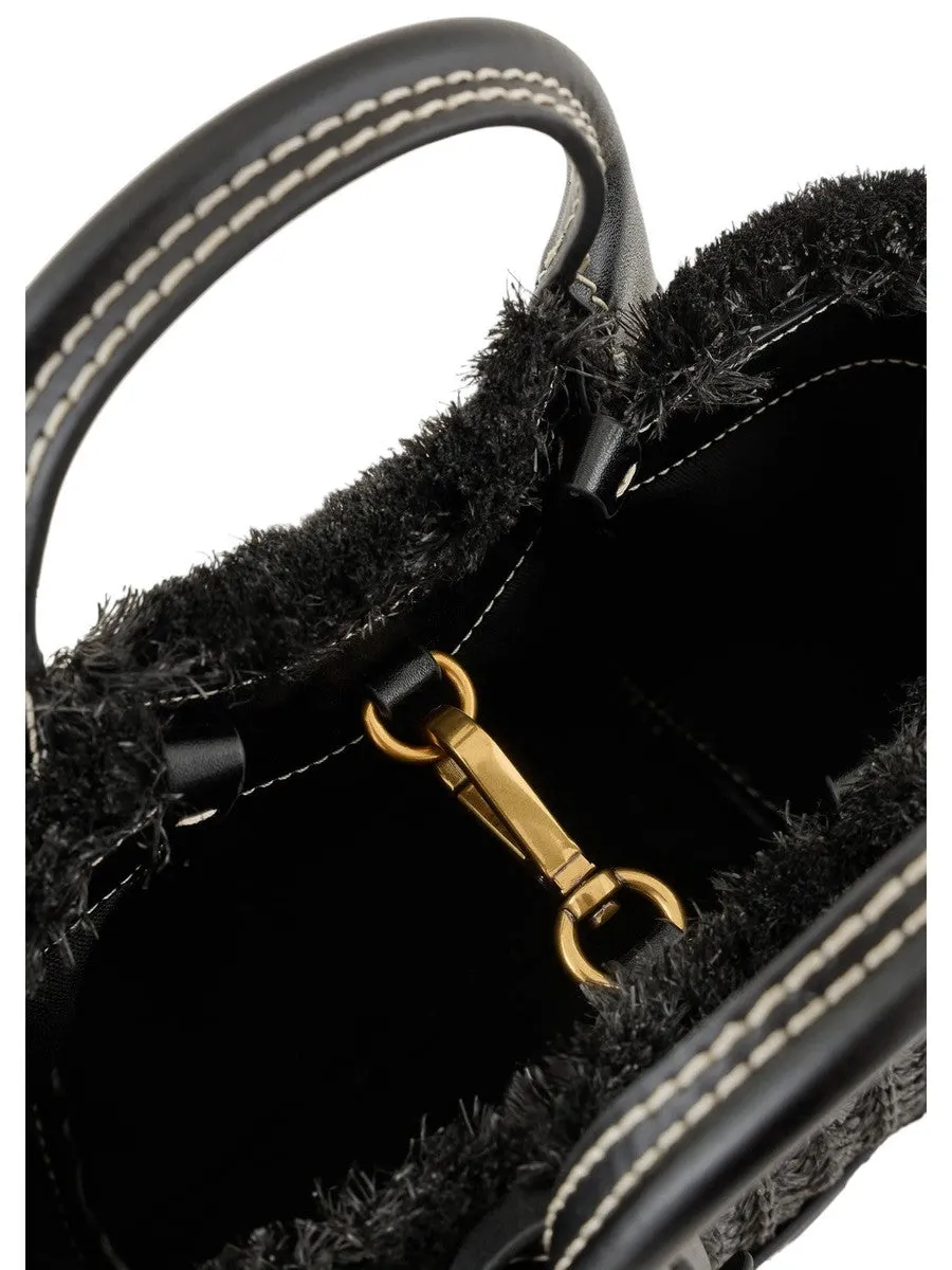 Borsa a mano in paglia intrecciata con charm logo