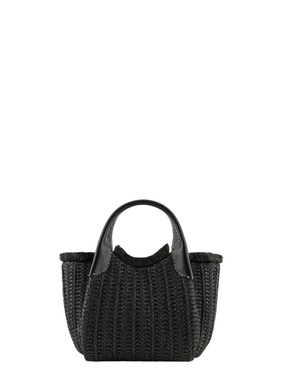 Borsa a mano in paglia intrecciata con charm logo