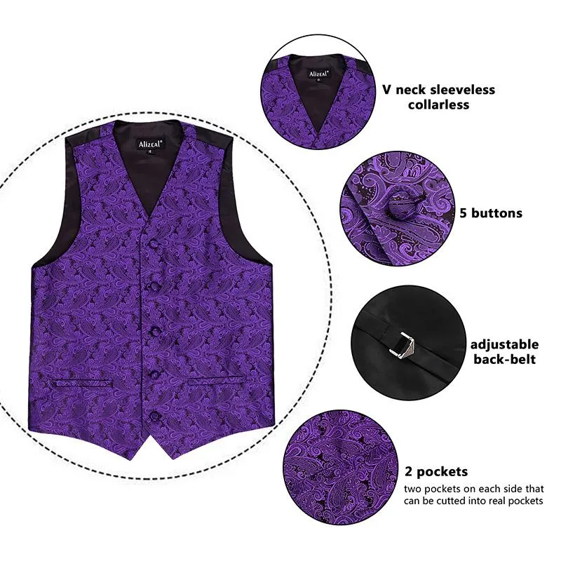 Boy's Floral Jacquard Party Pre-Tied Bow Tie and Suit Vest Set, 079-Dark Purple