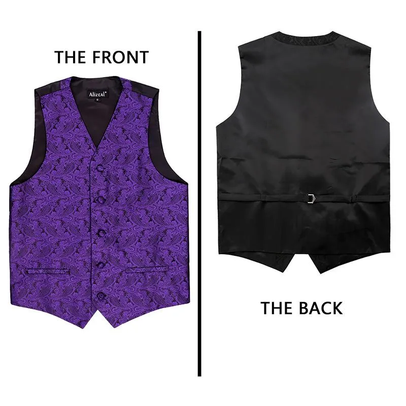 Boy's Floral Jacquard Party Pre-Tied Bow Tie and Suit Vest Set, 079-Dark Purple