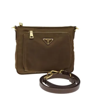 Brown Nylon Shoulder Bag with Guarantee Card and Made in Italy