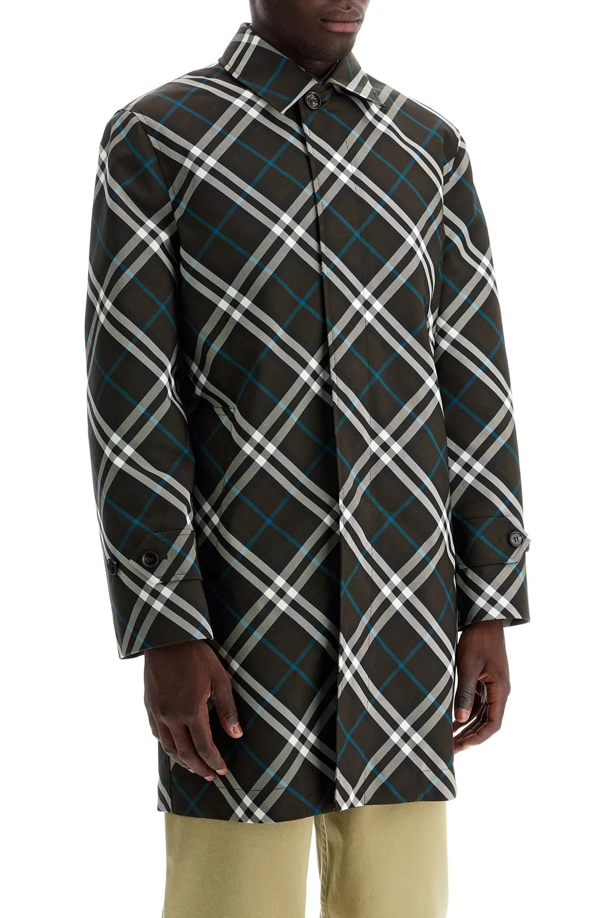 Burberry Ered"checkered Nylon Car Coat