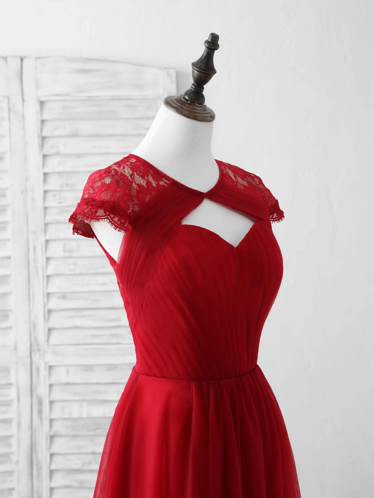 Burgundy Tulle Lace Long Prom Dress Burgundy Evening Dress