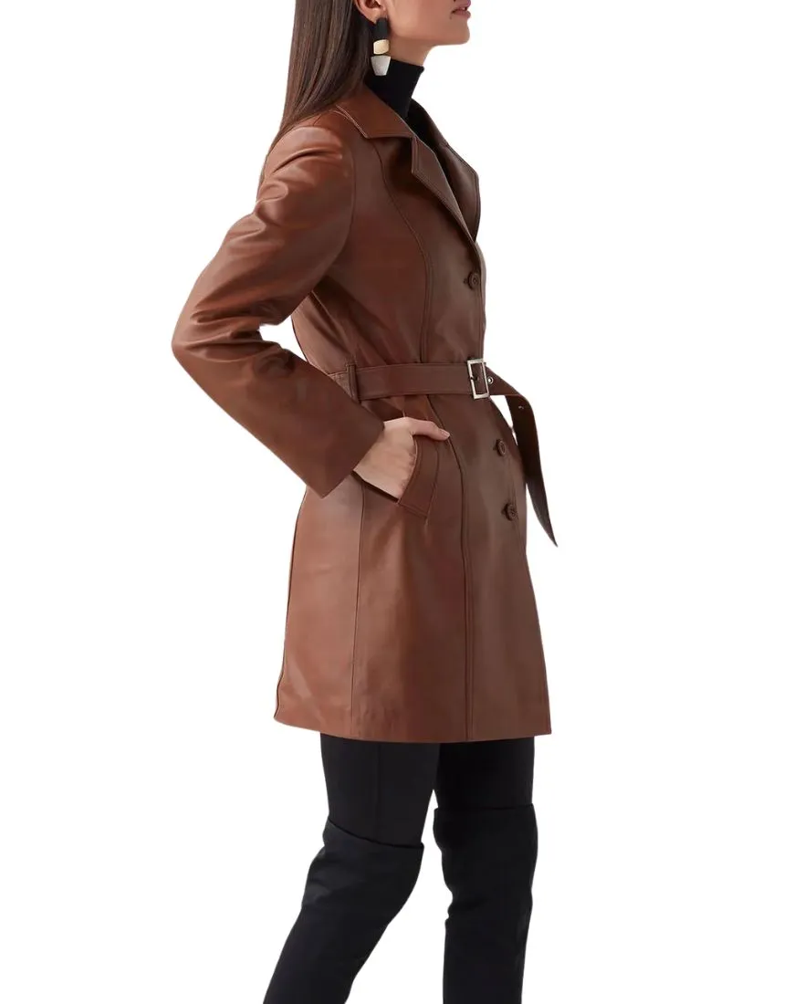 Celeste Brown Leather Trench Coat