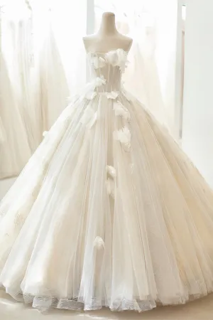 Champagne Tulle Lace Long Formal Dress A-Line Evening Gown