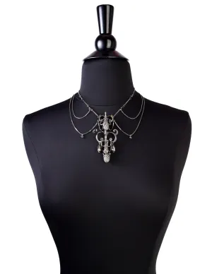 Christian Dior by John Galliano Vintage Gunmetal Silver Strass Multi-Chain Acorn Chandelier Necklace