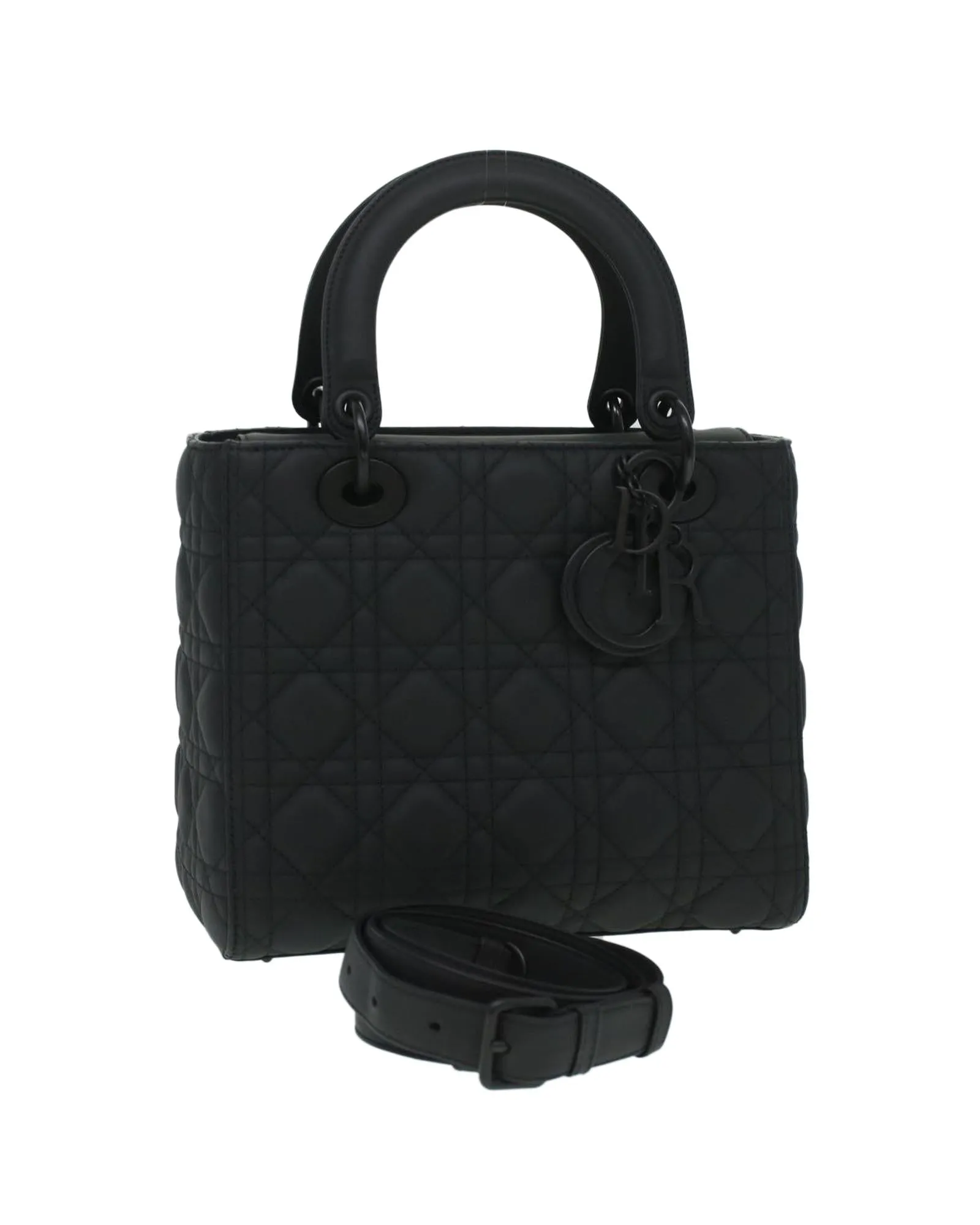 Christian Dior Canage Lady Dior Hand Bag Calfskin Black