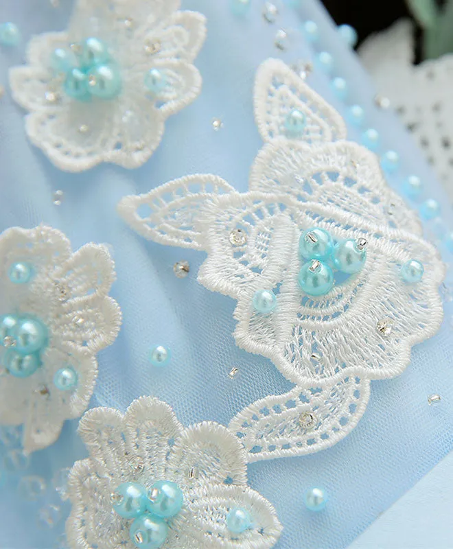 Cute Sky Blue Lace Tulle Short Prom Dress, Homecoming Dress