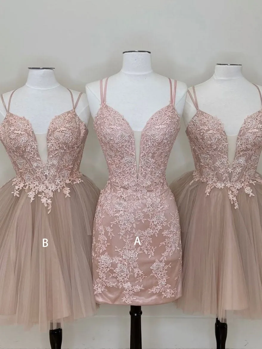 Cute tulle pink lace short prom dress cute lace homecoming dress