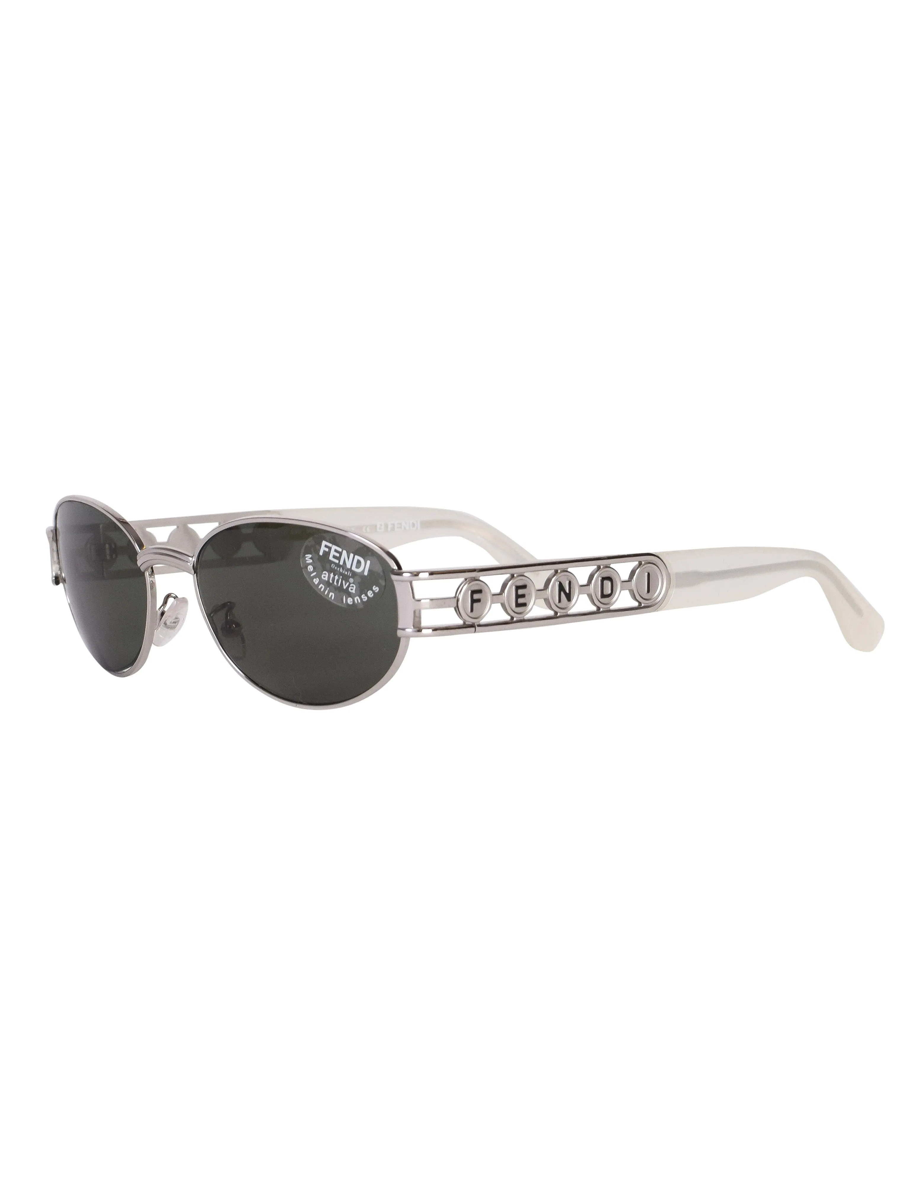 Fendi Vintage Silver Palladium Spell Out Side Frosted Acrylic Sunglasses