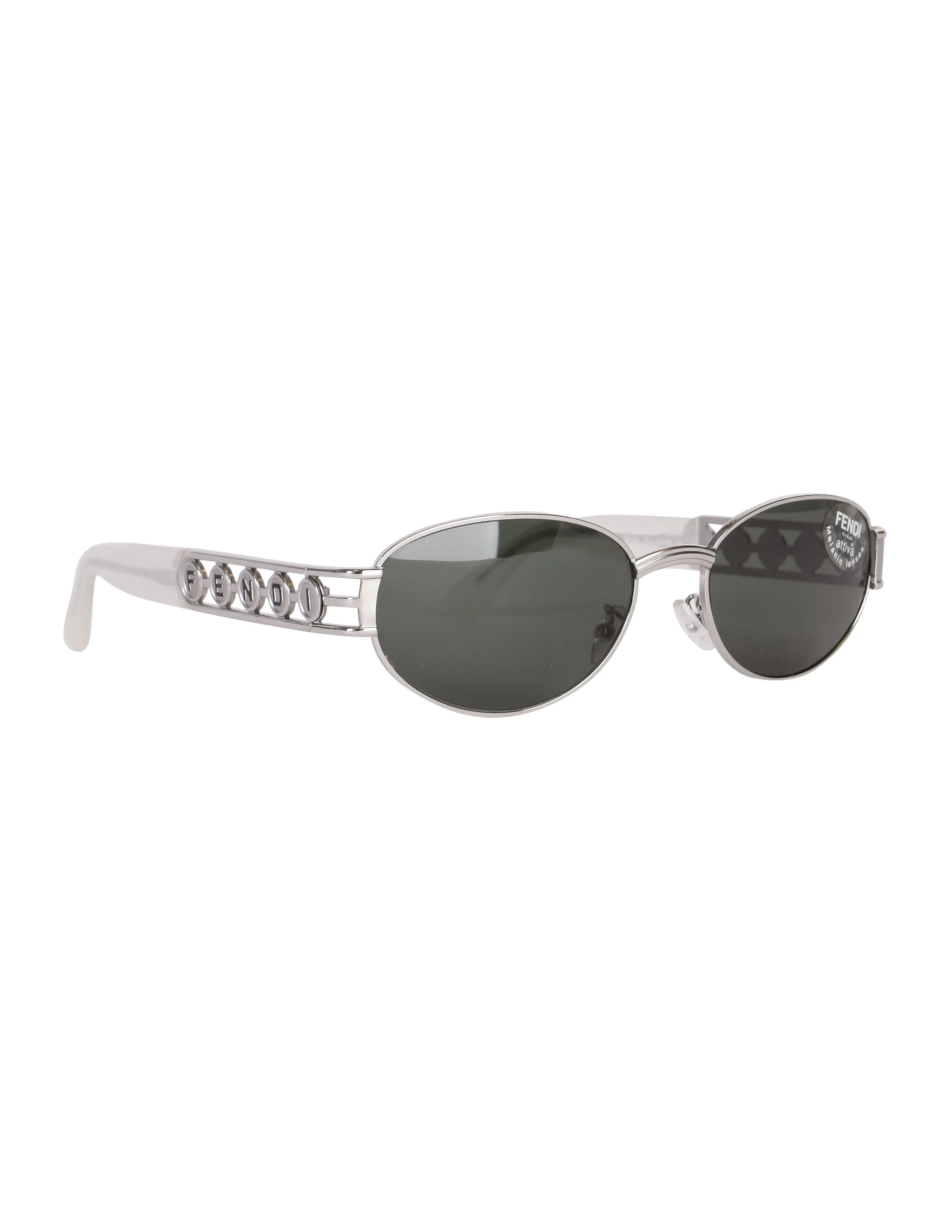 Fendi Vintage Silver Palladium Spell Out Side Frosted Acrylic Sunglasses