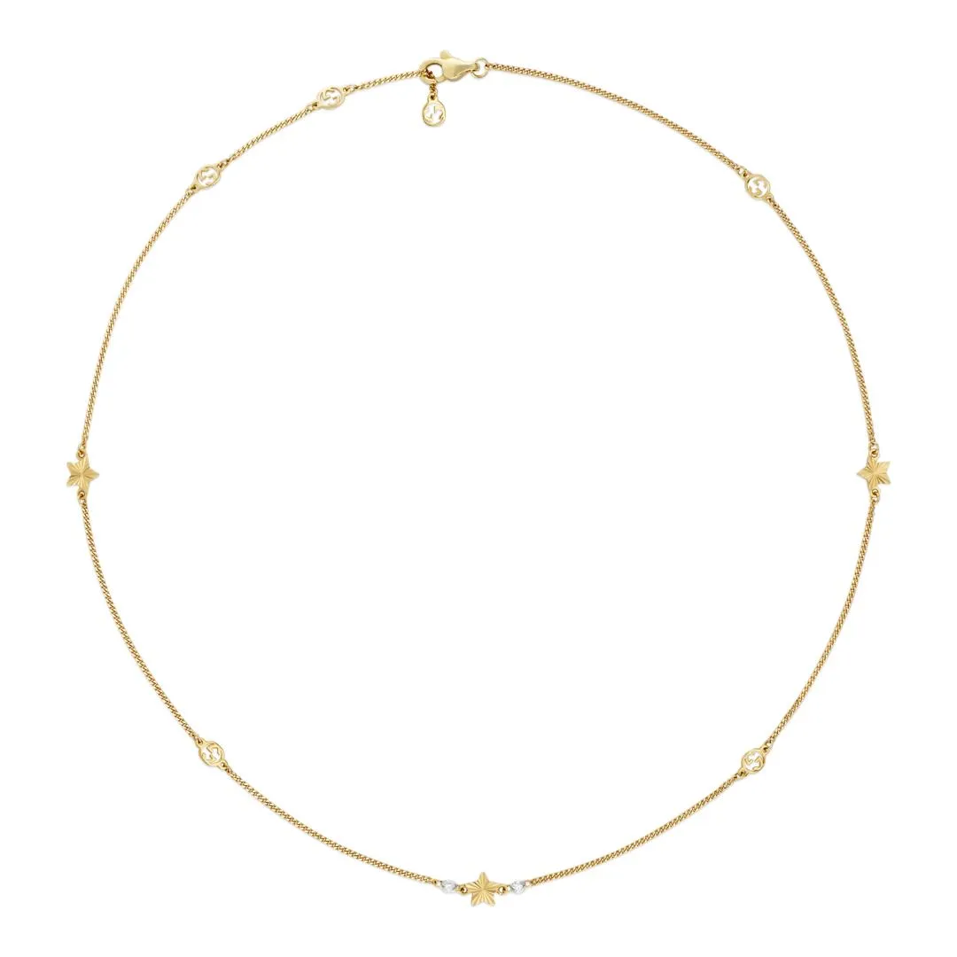 GC Interlocking G 18ct Yellow Gold Diamond Star Necklace D