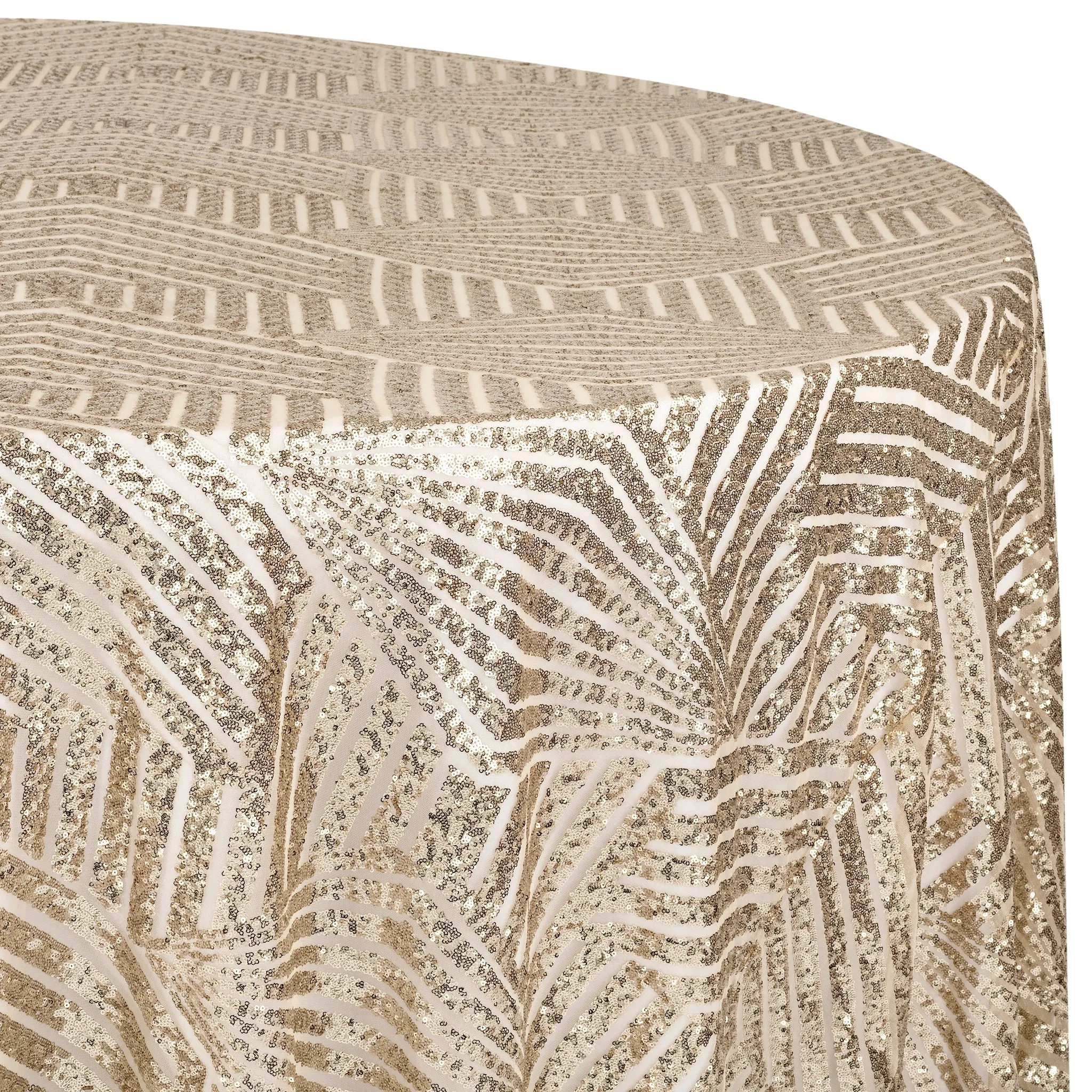 Geometric Glitz Art Deco Sequin Tablecloth 132" Round - Champagne