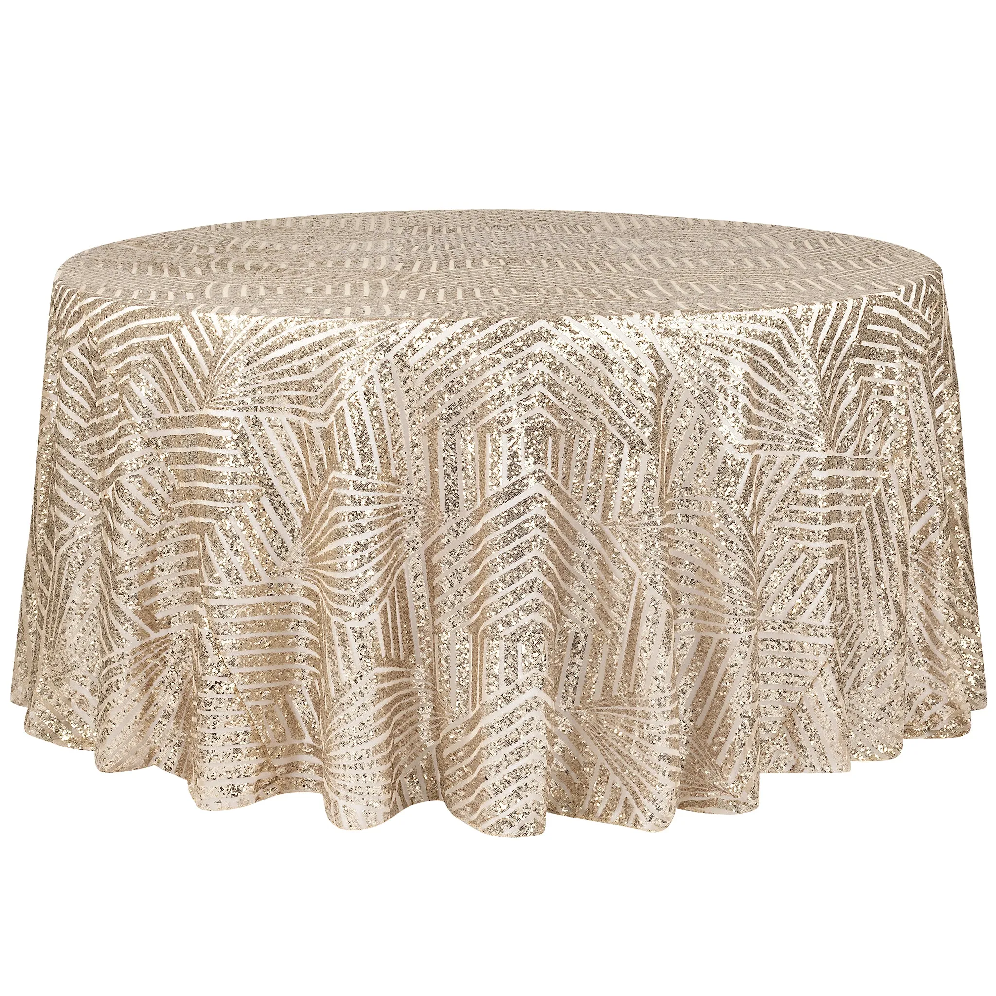 Geometric Glitz Art Deco Sequin Tablecloth 132" Round - Champagne