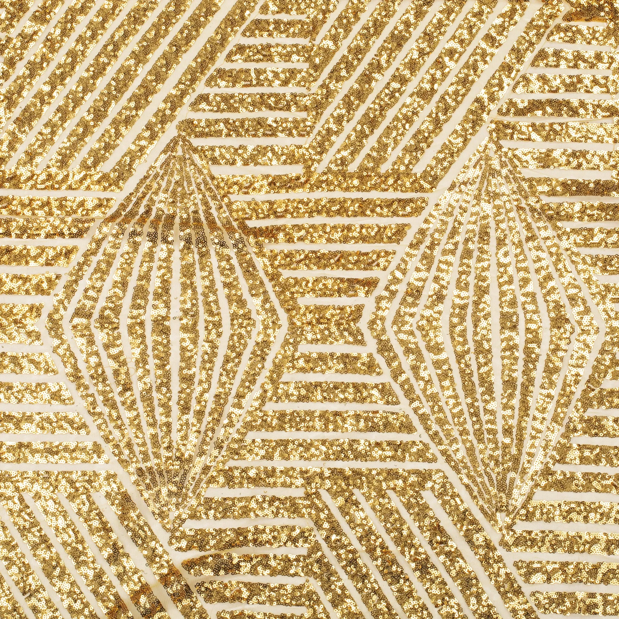 Geometric Glitz Art Deco Sequin Tablecloth 132" Round - Gold