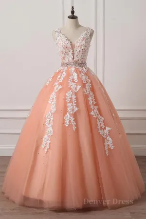 Gorgeous V Neck Open Back Coral Lace Floral Long Prom Dress Coral Lace Formal Dress Coral Evening Dress with Appliques