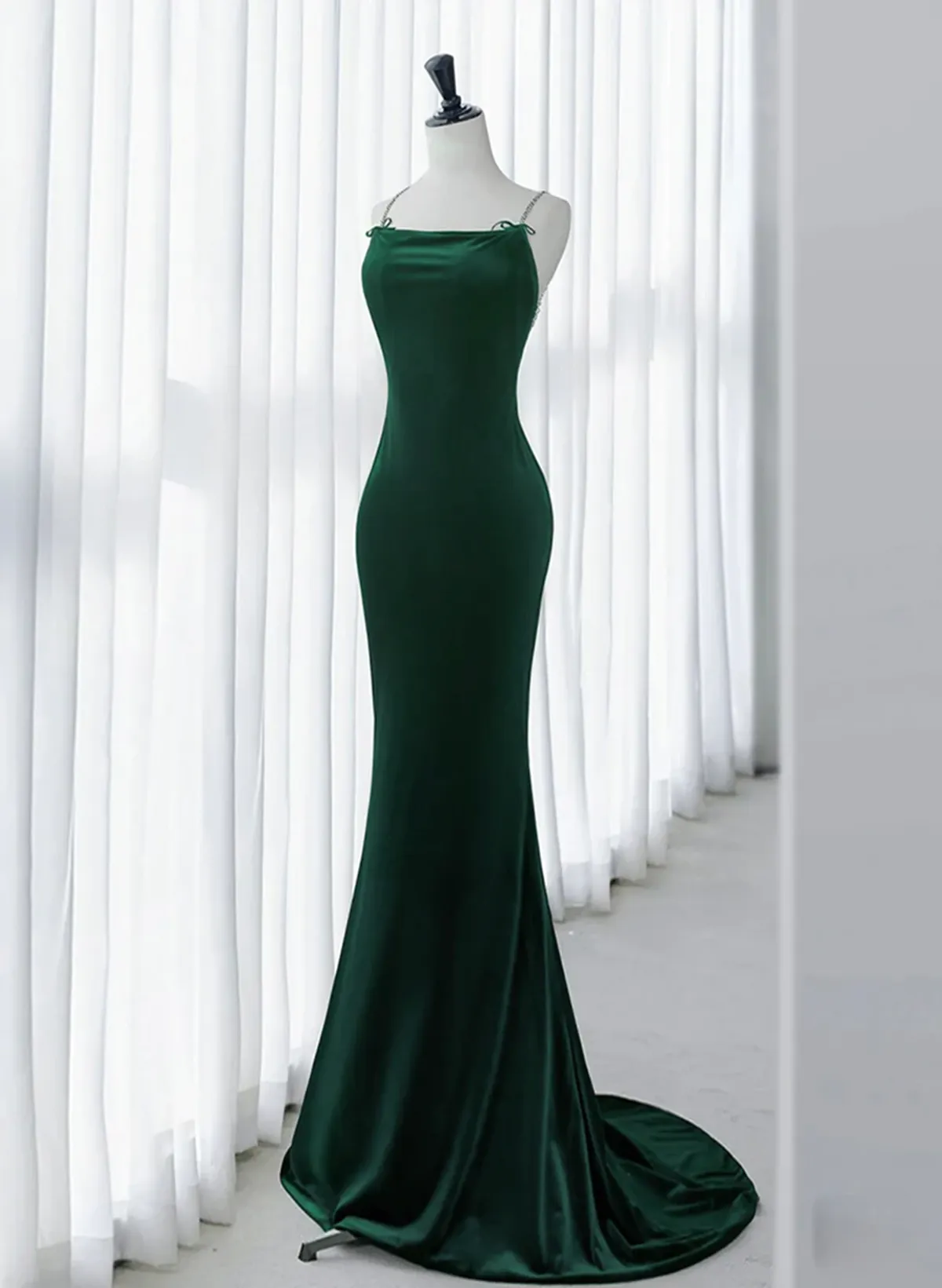 Green Velvet Mermaid Straps Long Formal Dress Green Evening Dress Party Dress