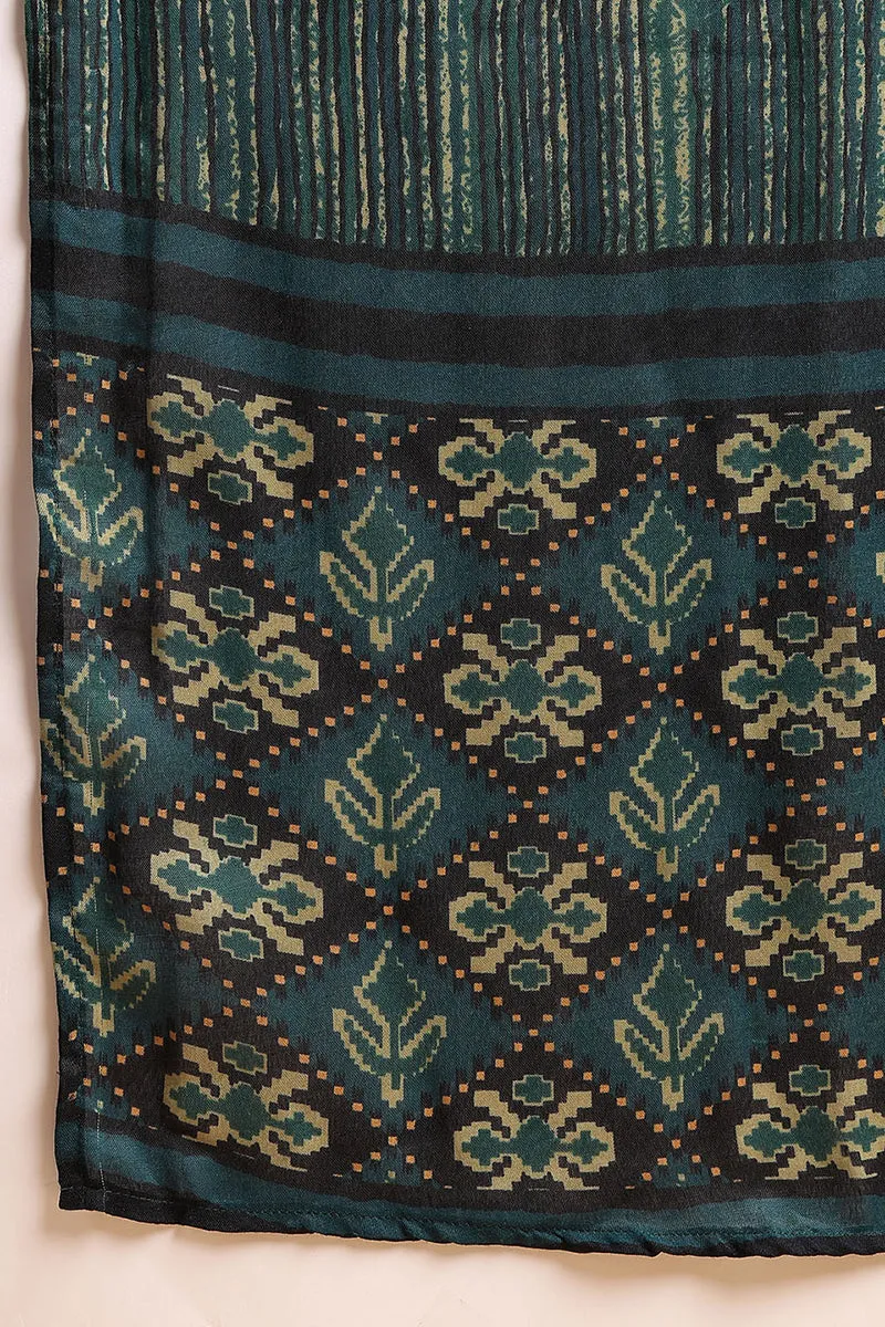 Green Viscose Rayon Ethnic Motifs Printed Straight Suit Set
